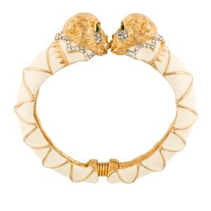 Kenneth Jay Lane.     Vintage Enamel & Crystal Monkey Cuff Bracelet.